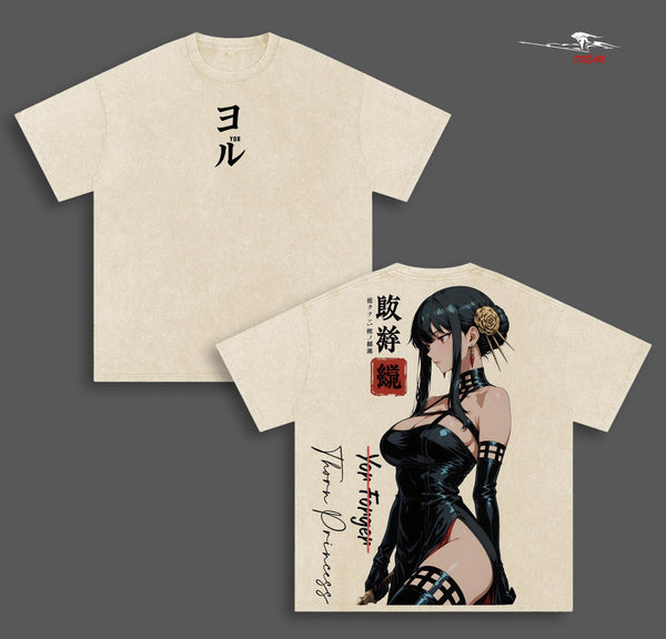 Yor Forger "Thorn Princess" Spy × Family Anime Double Printed Vintage Washed Tee Unisex Oversize Anime Manga Washed Heavyweight Cotton T-shirt