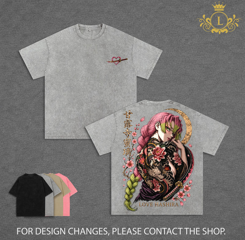 Mitsuri Kanroji - Demon Slayer T-Shirt,Love Hashira Anime Graphic Tee, Kimetsu No Yaiba Manga Shirt, Vintage Japanese Streetwear, Oversized Graphic Tees Men, Distressed Anime Shirt, Demon Slayer Merch for Men