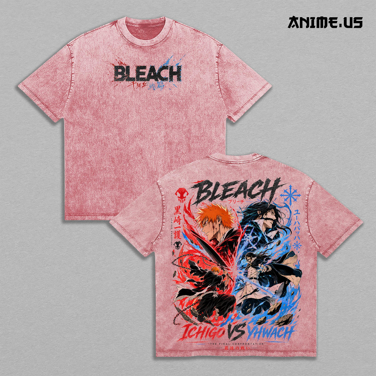 Ichigo Kurosaki vs Yhwach Final Battle Bleach Thousand Year Blood War Washed Heavyweight T-Shirt Vintage Anime Streetwear Graphic Tee Oversized Unisex Gift