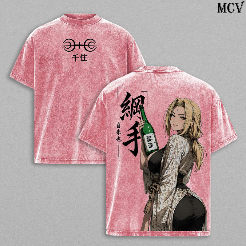 Tsunade Naruto Washed T-Shirt, Vintage Anime Oversized Tee, Heavy Cotton Streetwear Shirt