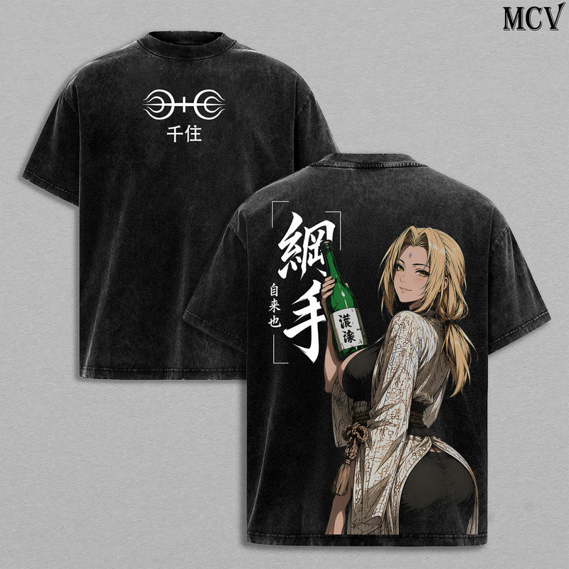 Tsunade Naruto Washed T-Shirt, Vintage Anime Oversized Tee, Heavy Cotton Streetwear Shirt