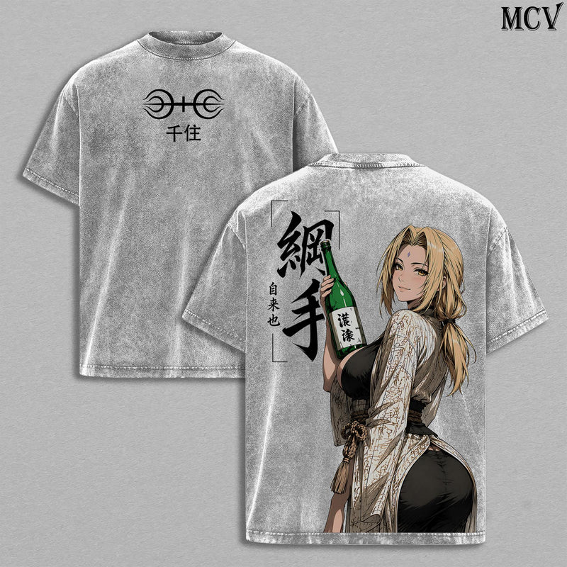 Tsunade Naruto Washed T-Shirt, Vintage Anime Oversized Tee, Heavy Cotton Streetwear Shirt