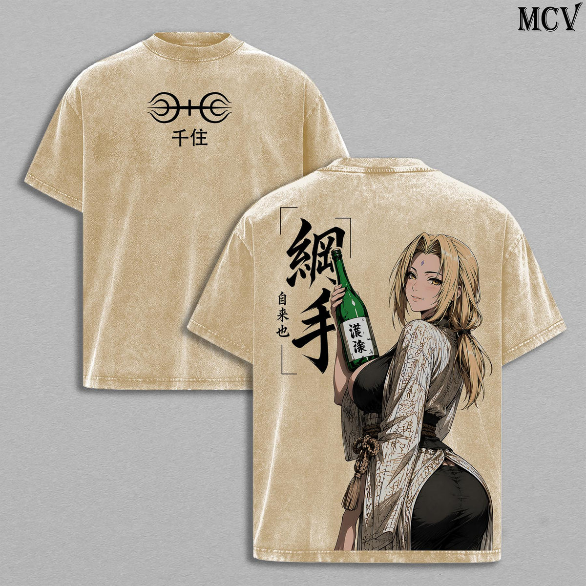 Tsunade Naruto Washed T-Shirt, Vintage Anime Oversized Tee, Heavy Cotton Streetwear Shirt