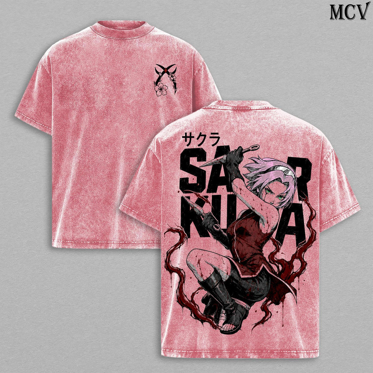 Sakura Haruno Naruto Washed T-Shirt, Vintage Anime Oversized Tee, Heavy Cotton Streetwear Shirt