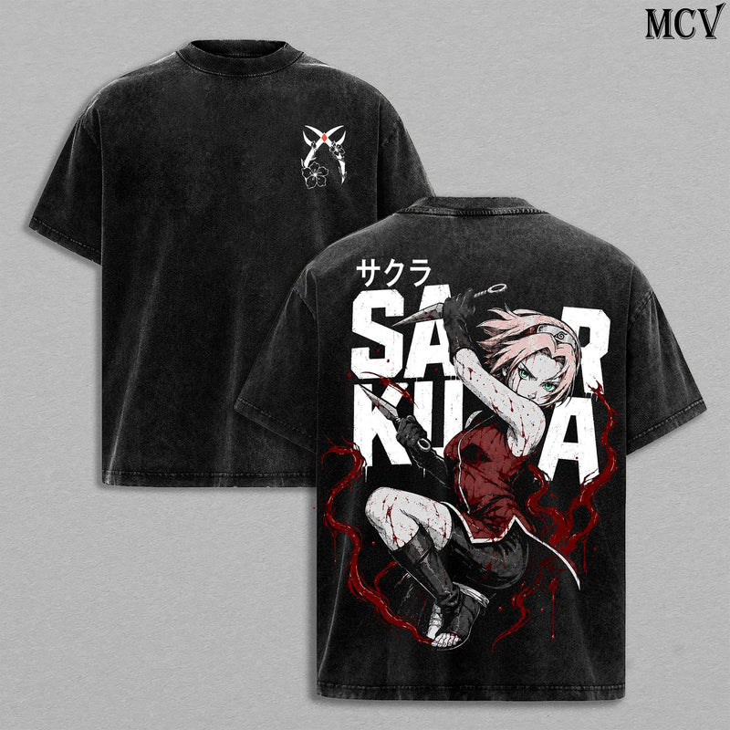 Sakura Haruno Naruto Washed T-Shirt, Vintage Anime Oversized Tee, Heavy Cotton Streetwear Shirt