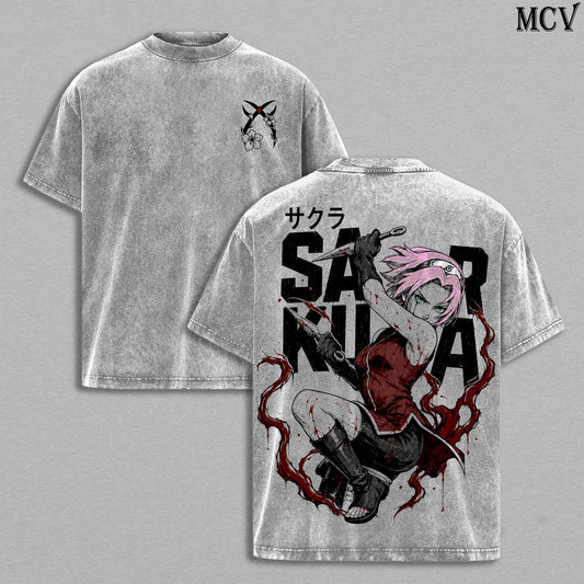 Sakura Haruno Naruto Washed T-Shirt, Vintage Anime Oversized Tee, Heavy Cotton Streetwear Shirt
