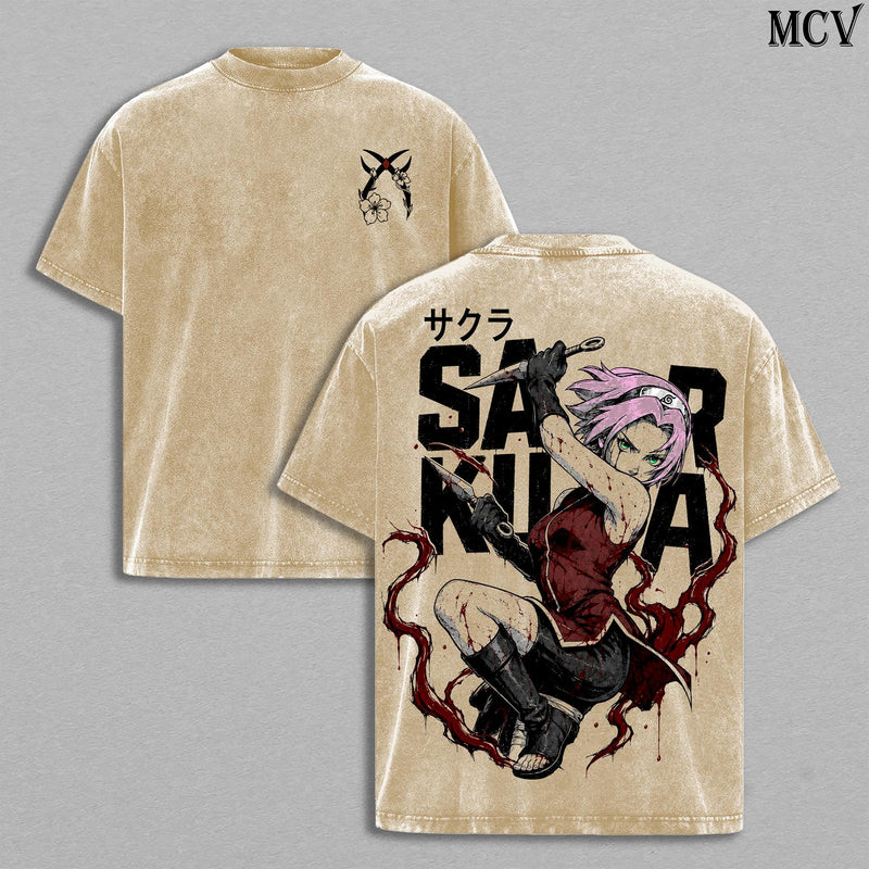 Sakura Haruno Naruto Washed T-Shirt, Vintage Anime Oversized Tee, Heavy Cotton Streetwear Shirt