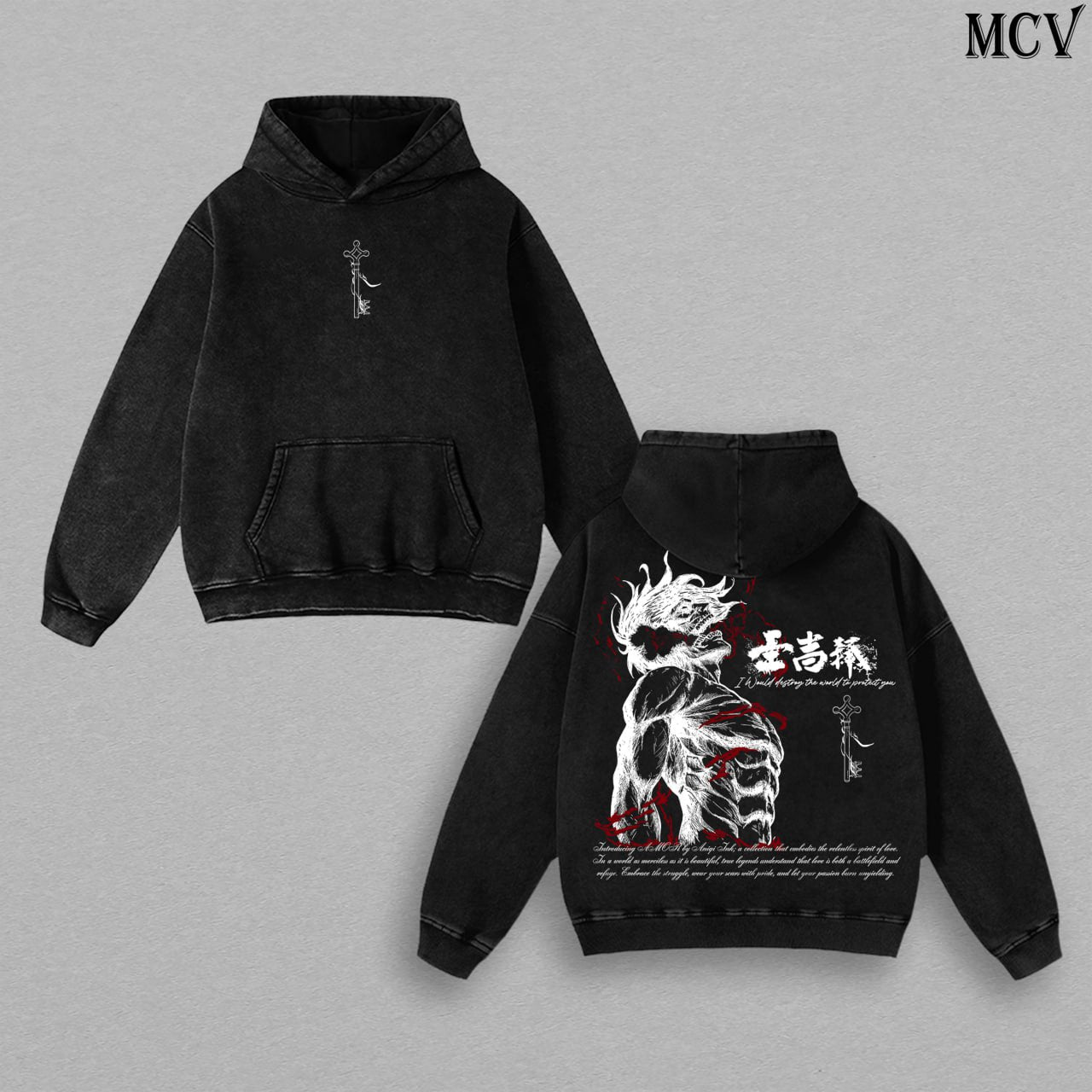 Eren Yeager Freedom Burden – Attack on Titan Vintage Washed Heavyweight Cotton Anime Graphic Hoodie Streetwear