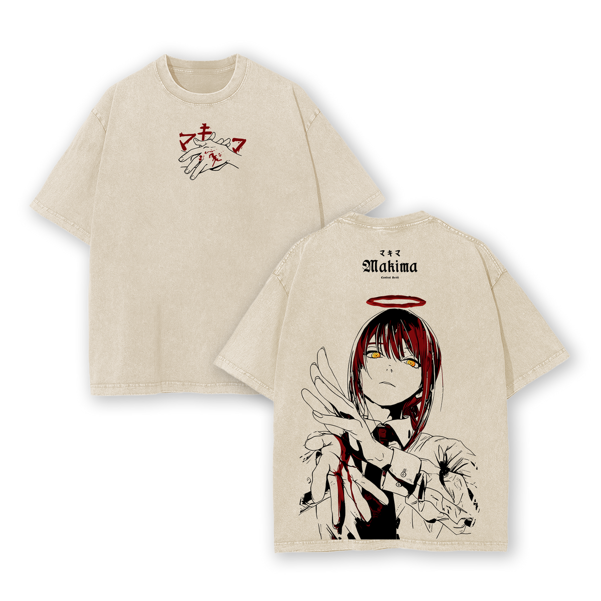 Makima Chainsaw Man Washed T-Shirt – Double Sided Vintage Anime Streetwear Tee