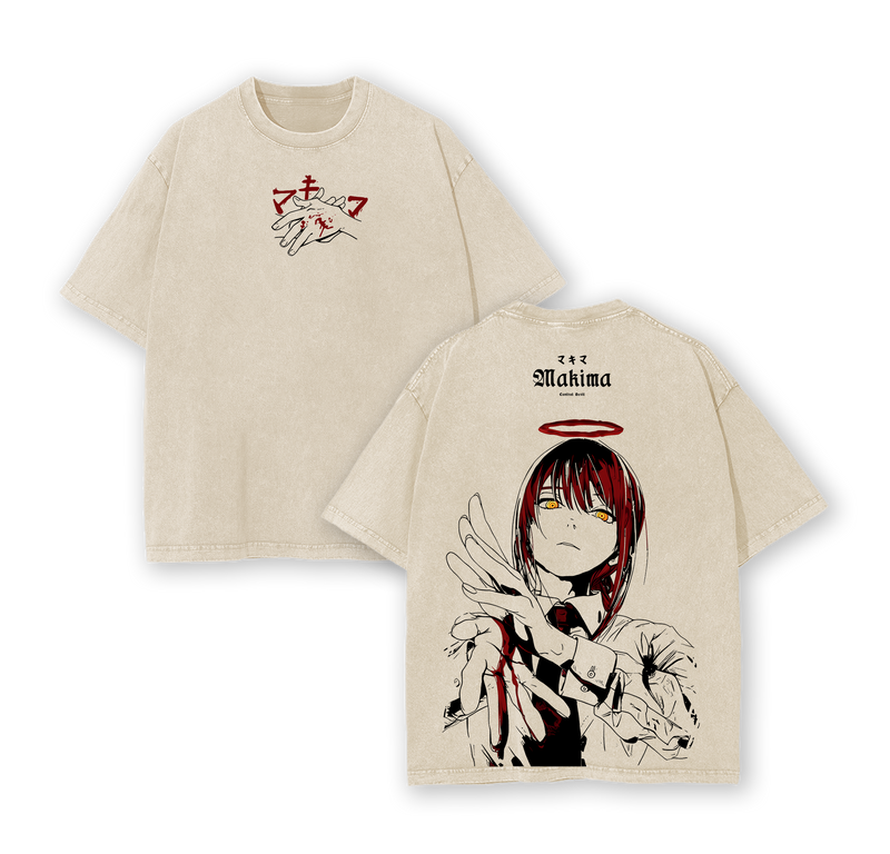 Makima Chainsaw Man Washed T-Shirt – Double Sided Vintage Anime Streetwear Tee