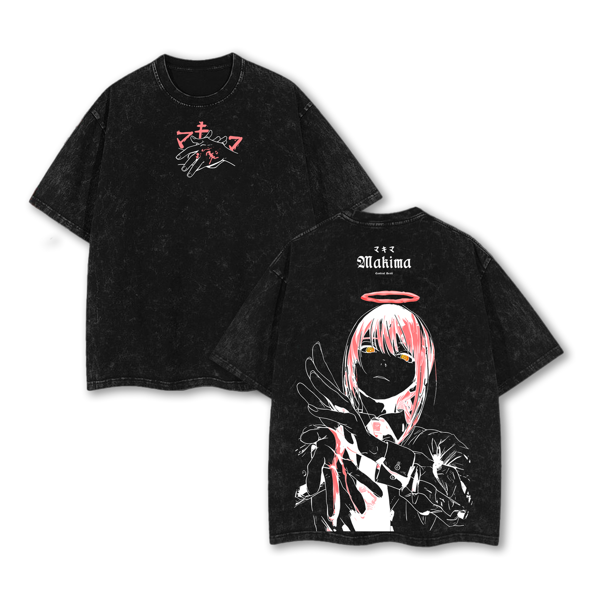 Makima Chainsaw Man Washed T-Shirt – Double Sided Vintage Anime Streetwear Tee