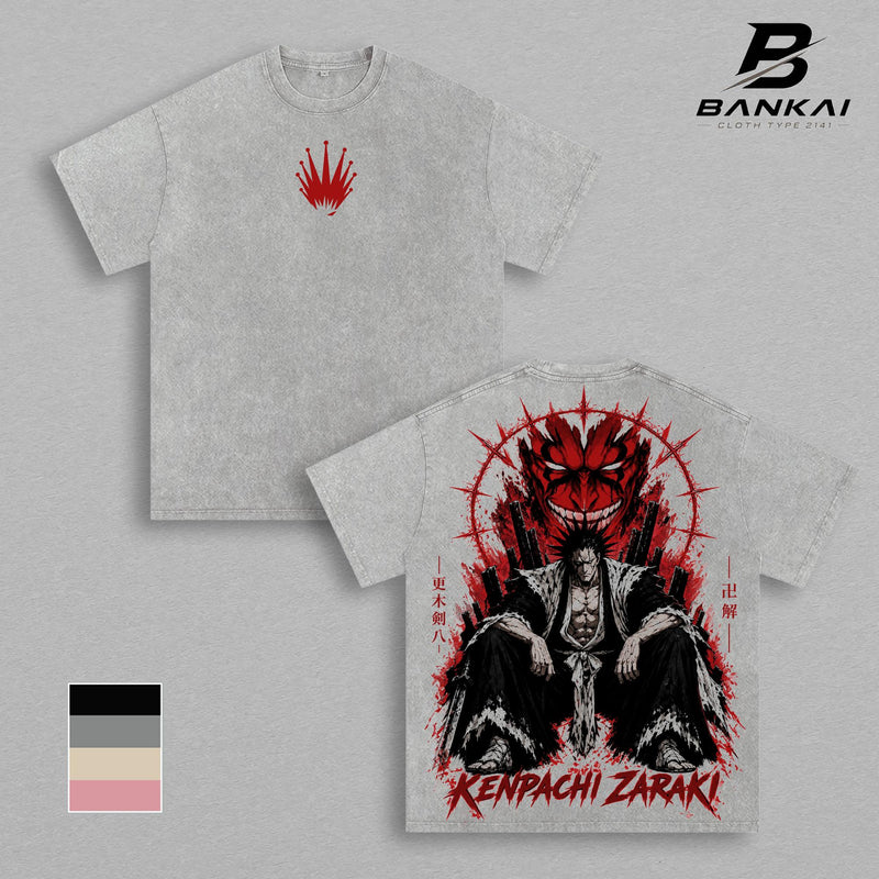 Kenpachi Zaraki Bleach T-Shirt, Bankai Soul Reaper Anime Graphic Tee, Vintage Washed Heavyweight Shirt, Oversized Back Print Streetwear