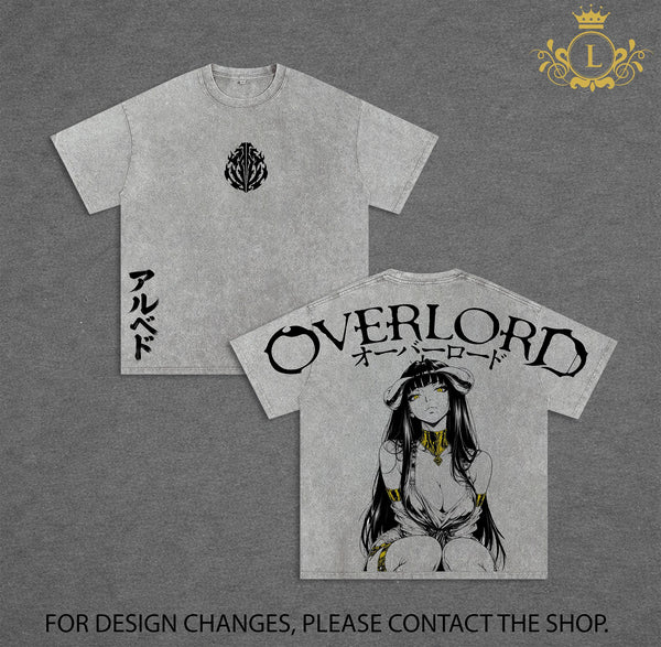 Retro Vintage Albedo Overlord Ver 2 Anime Double Printed Vintage Washed Tee Unisex Oversize Anime Manga Washed Heavyweight Cotton T-shirt