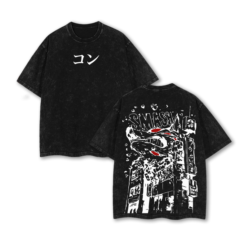 Kon Fox Devil Tee – Aki Hayakawa Chainsaw Man Limited Edition Vintage Washed Oversized Heavy Cotton T-Shirt