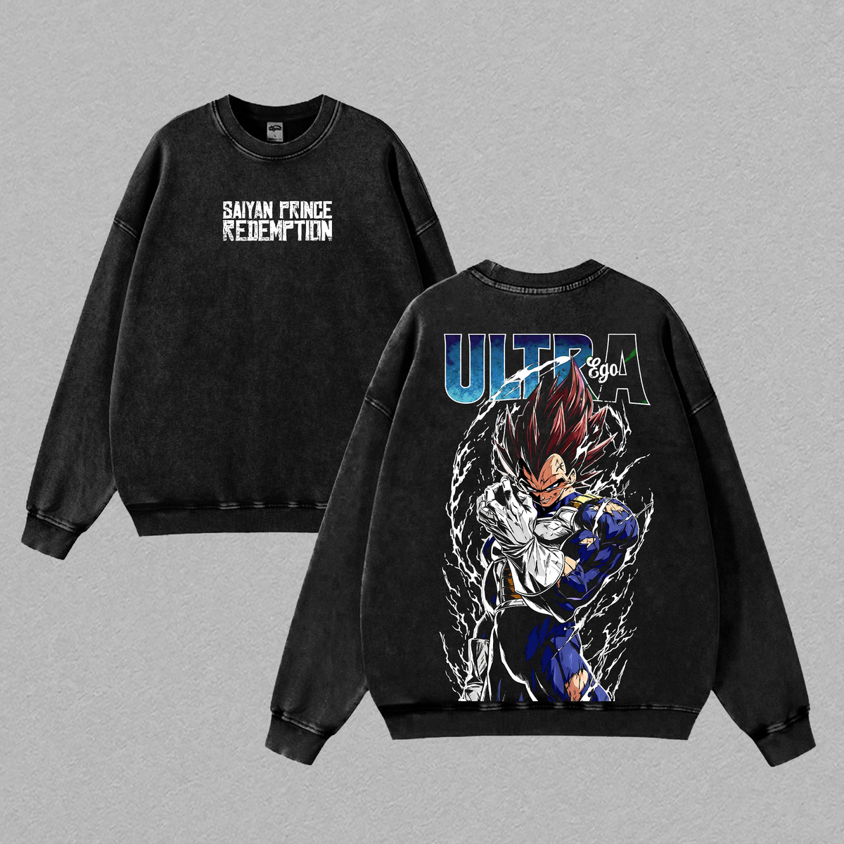 DBZ Prince Majin Symbol T-Shirt, ''Saiyan'' Prince Redemption Graphic Tee, Ultra Ego Anime Shirt, DBZ Manga Back Print T Shirt, Vintage Clothing Washed Anime Streetwear Top Tee, Large Graphic Otaku Fan Gift, Soft Cotton