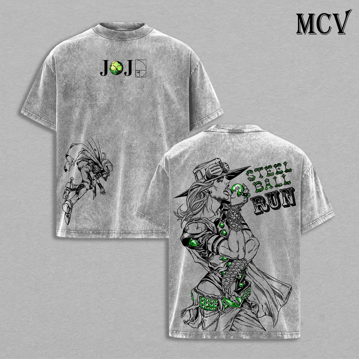 JoJo Steel Ball Run Anime Vintage Washed T-Shirt, Gyro Zeppeli Graphic Tee, Manga Streetwear Heavy Cotton Shirt