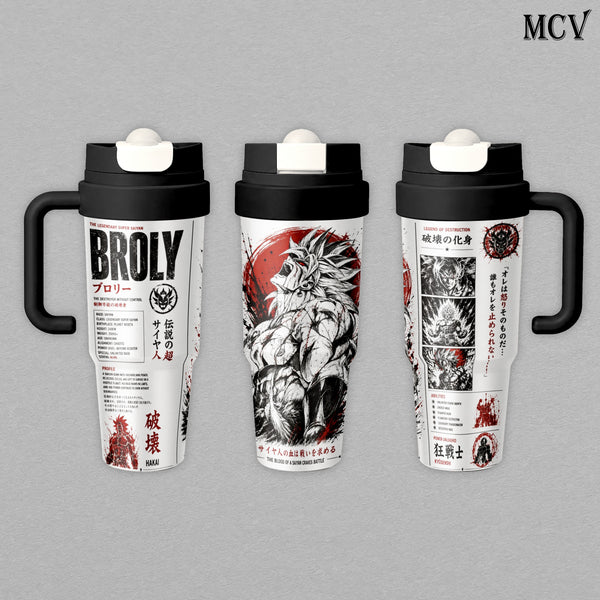 Broly Legendary Super Saiyan - Dragon Ball Anime - Berserker Power Manga Style Embossed Raised Art - 17oz 24oz 30oz Insulated Tumbler, Stainless Steel Water Bottle, Straw Cup, Handle Travel Mug