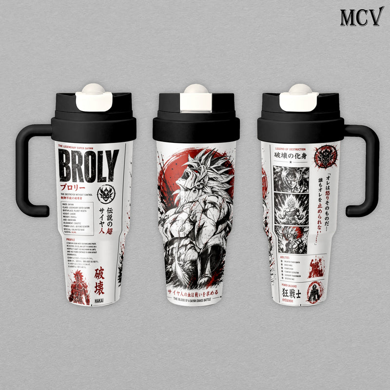 Broly Legendary Super Saiyan - Dragon Ball Anime - Berserker Power Manga Style Embossed Raised Art - 17oz 24oz 30oz Insulated Tumbler, Stainless Steel Water Bottle, Straw Cup, Handle Travel Mug