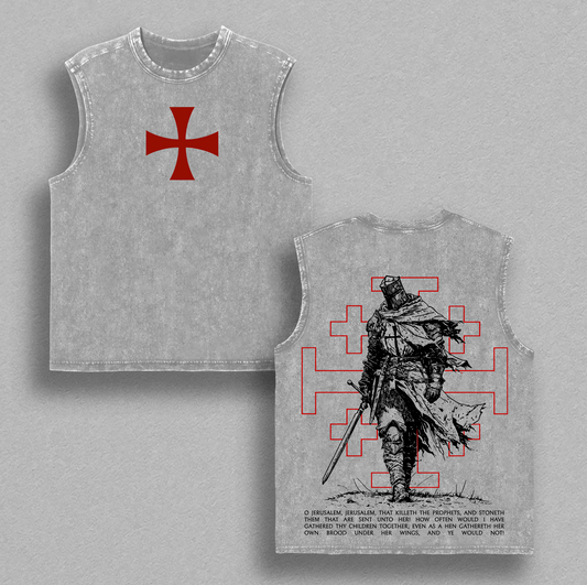 Christian Crusader Knight Vintage Washed Oversized T-Shirt, Heavy Cotton Faith Warrior Graphic Tee, Medieval Cross Knight Streetwear Shirt, Biblical Strength Apparel, Unisex Religious Gift for Christian Believers ba