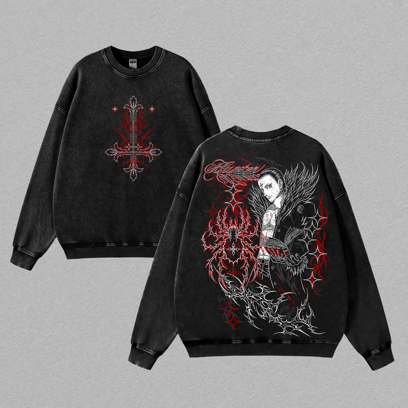 Chrollo Lucilfer Phantom Troupe Hunter x Hunter Washed T Shirt | Anime Graphic Tee | Japanese Manga Streetwear | Heavy Cotton Oversized Shirt for Anime Fans