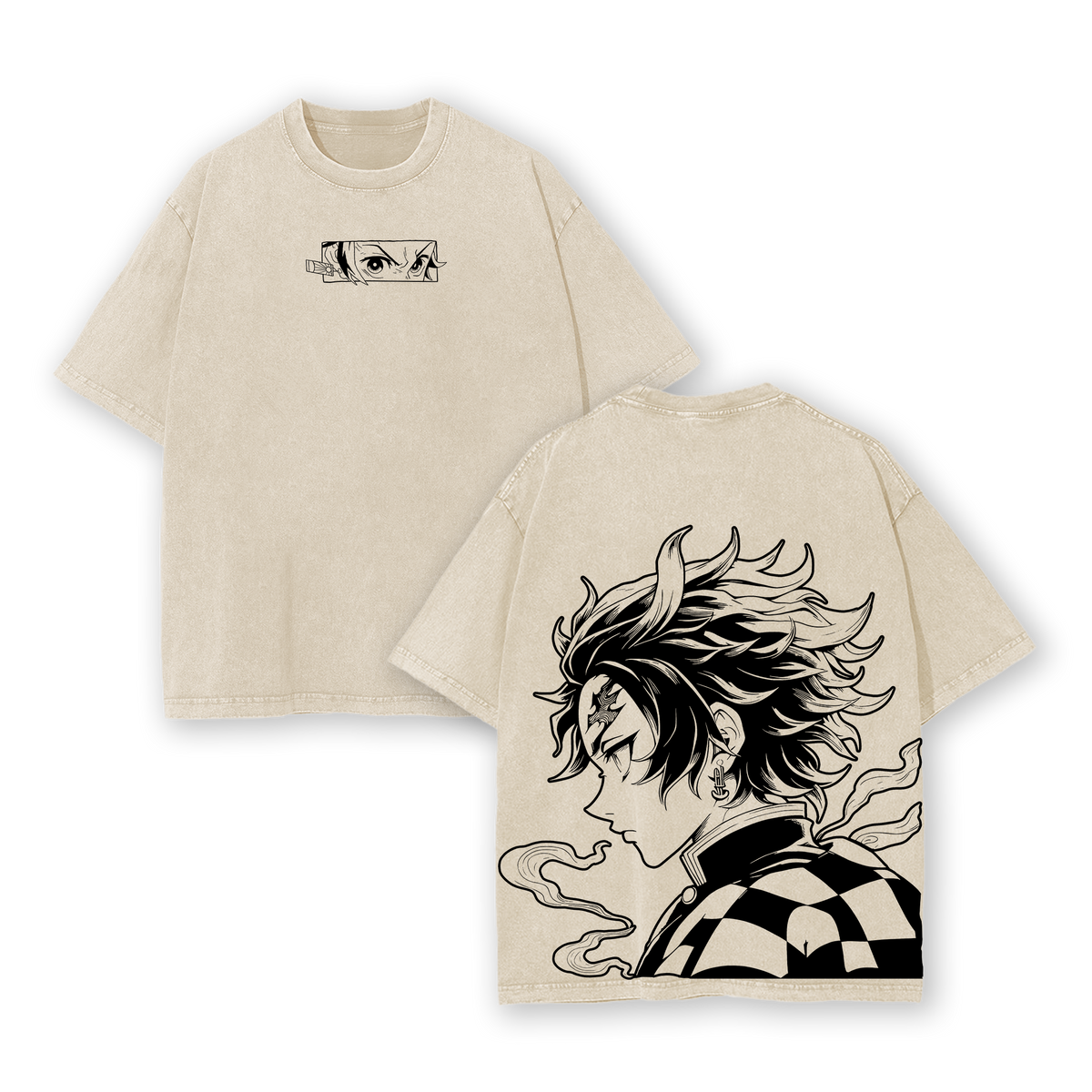 Tanjiro Kamado - Demon Slayer Anime Double Printed Vintage Washed Tee