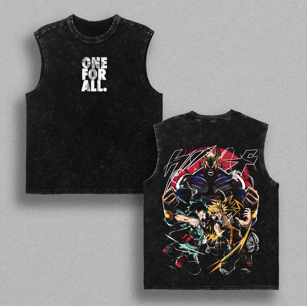 All Might, Deku, Bakugo Vintage Washed Oversized T-Shirt & Hoodie, Tank Top, Sweatshirt, My Hero Academia Hero Trio Graphic, Distressed Streetwear Unisex