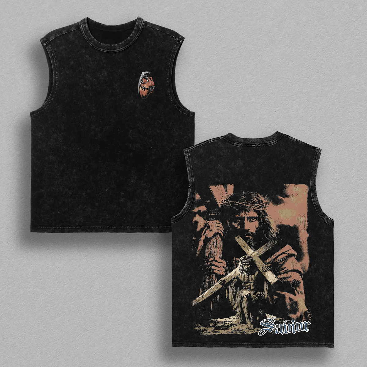 Savior Vintage Washed T-Shirt Tank Top Hoodie – Oversized Christian Streetwear Graphic Tee, Acid Wash Soft Cotton Shirt, Faith T-Shirt, Jesus Cross Graphic Tee, Unisex Casual Christian Apparel, Gym Pump Cover, Everyday Wear for Believers