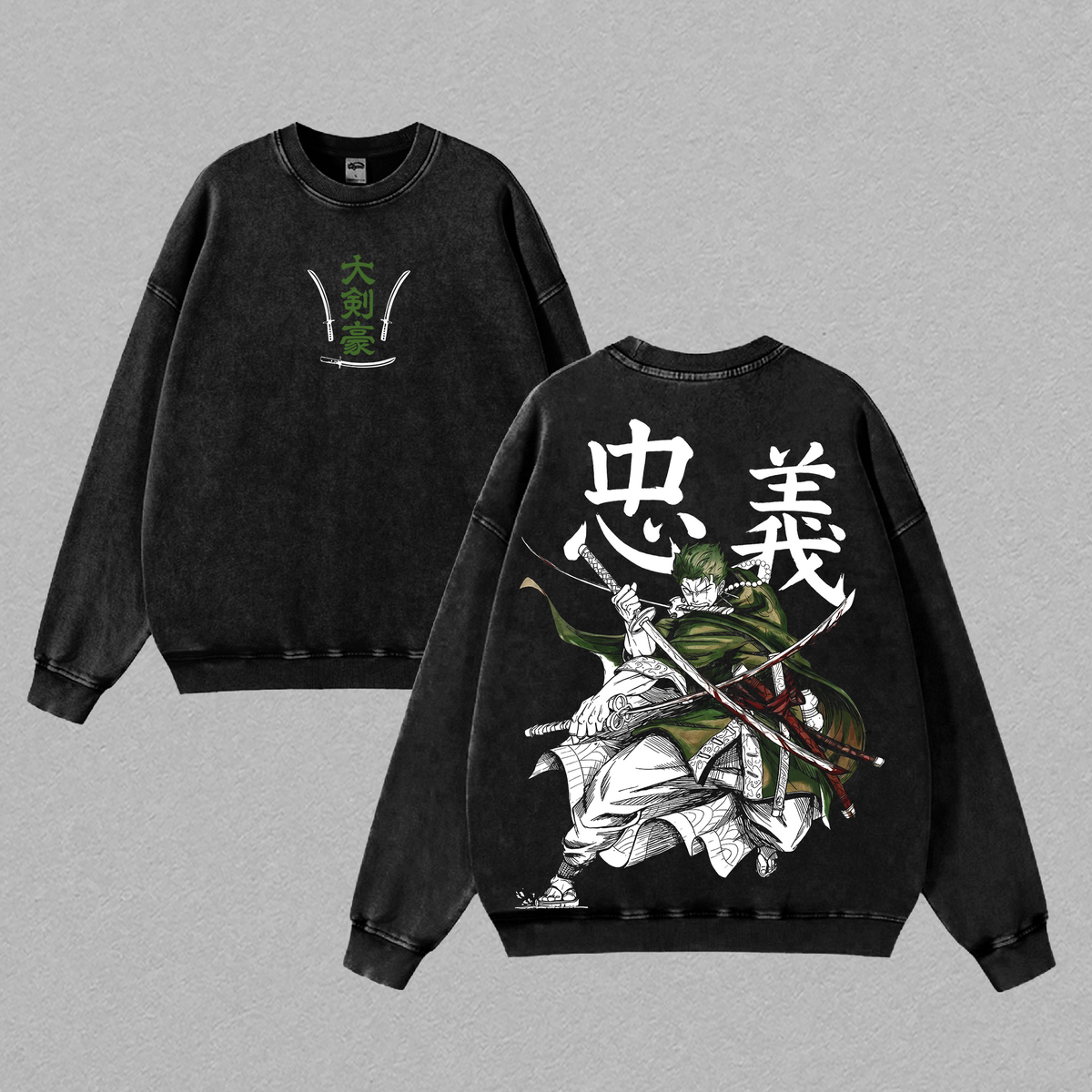 Roronoa Zoro Washed Tee, Tank Top, Hoodie, Sweatshirt – One Piece Anime Pirate Hunter Santoryu Three Sword Style Manga Graphic Double Printed T-Shirt, Menswear Heavy Cotton Unisex Oversize Streetwear Vintage