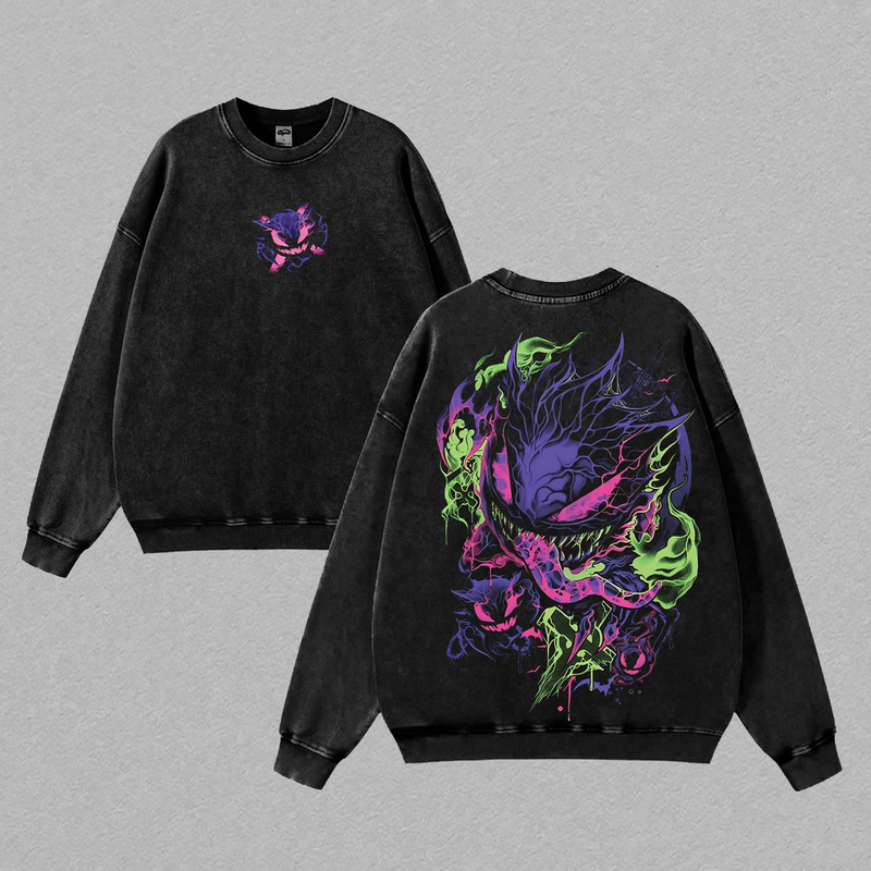 Gengar Pokemon Retro Oversize Anime Manga Acid Washed Heavywei shirt