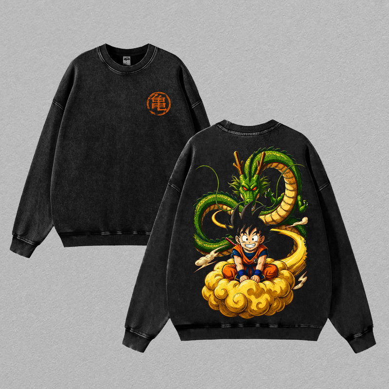 Kid ''Gokuuu'' DBZ Vintage Washed T-Shirt - DBZ Graphic Tee Oversized Anime Streetwear Top Cotton Tshirt Classic Menswear Clothes Apparel Gift for DBZ Fans Men & Women