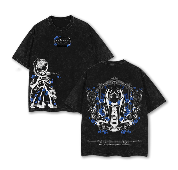Frieren Beyond Journey's End Anime Washed T-Shirt Oversize Unisex, Heavy Cotton Casual Streetwear Vintage Urban Outfit Fashion Clothes Top Anime Fans for Men and Women