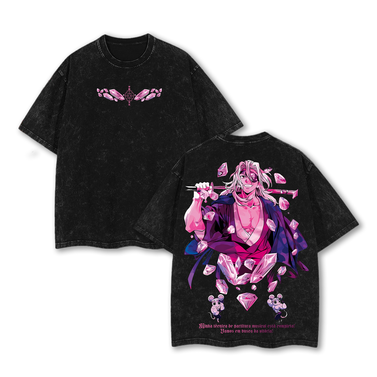Tengen Uzui - Demon Slayer Anime Double Printed Vintage Washed Tee Unisex Oversize Anime Manga Washed Heavyweight Cotton T-shirt