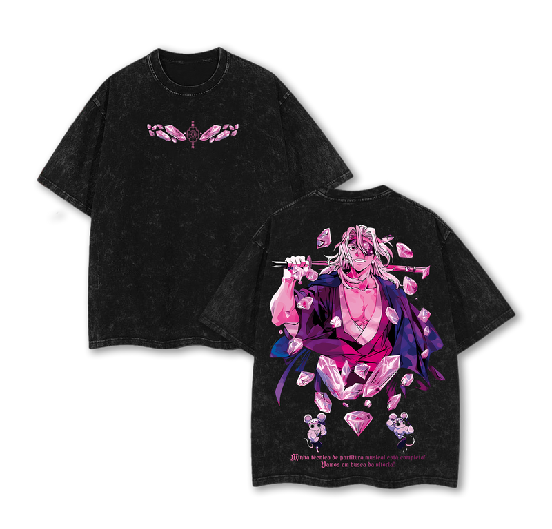 Tengen Uzui - Demon Slayer Anime Double Printed Vintage Washed Tee Unisex Oversize Anime Manga Washed Heavyweight Cotton T-shirt