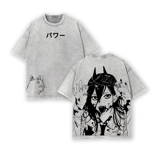 Power Chainsaw Man T-Shirt – Bloody Queen Vintage Washed Oversized Heavy Cotton Tee