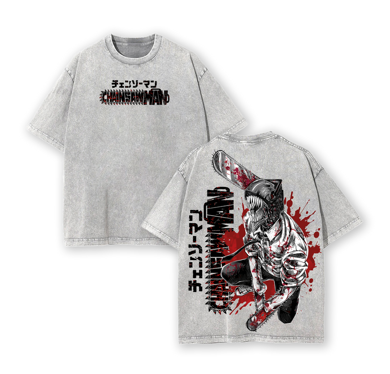 Denji Chainsaw Man Tee – Anime Vintage Washed Oversize T-Shirt
