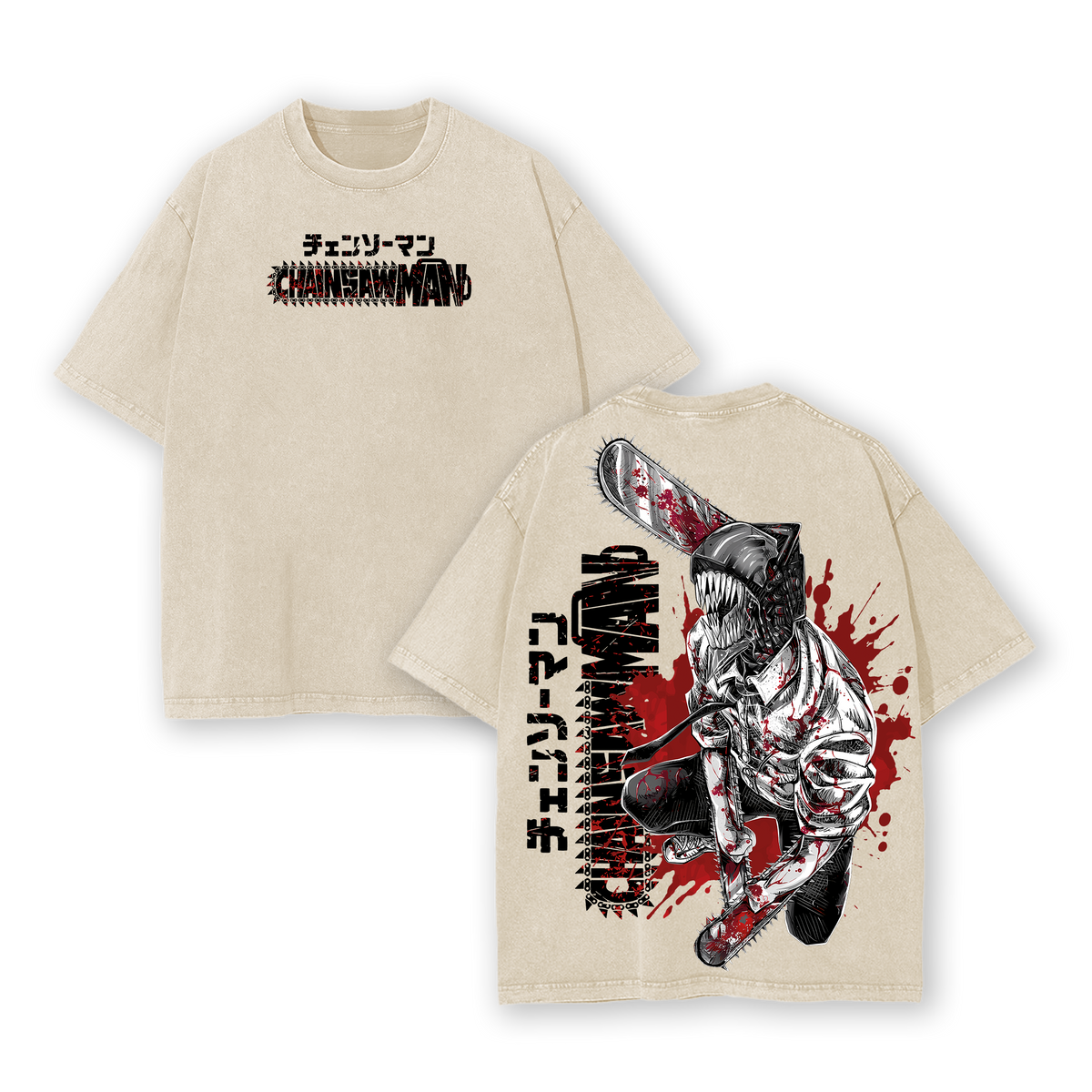 Denji Chainsaw Man Tee – Anime Vintage Washed Oversize T-Shirt