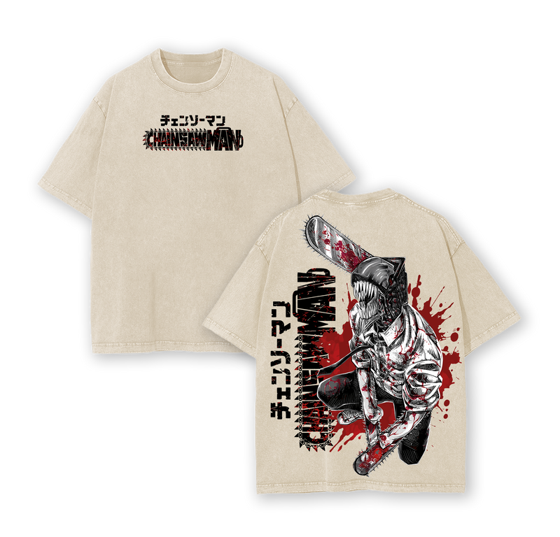 Denji Chainsaw Man Tee – Anime Vintage Washed Oversize T-Shirt