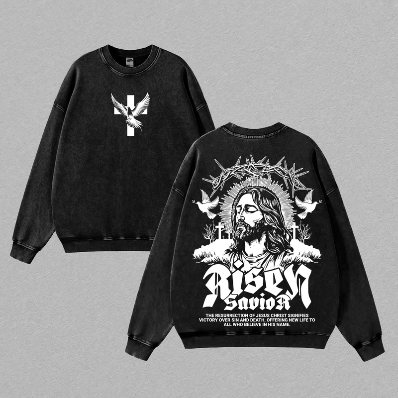 Risen Savior Jesus T-Shirt | Vintage Washed Christian Tee with Cross and Dove | Resurrection of Christ Graphic – Victory Over Sin and Death | Faith-Based Streetwear by Glory Threads