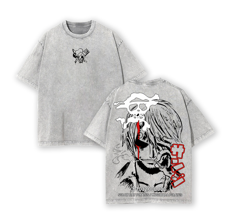Sanji Vintage Washed Oversized T-Shirt – One Piece Sanji Wanted Bounty Graphic Tee