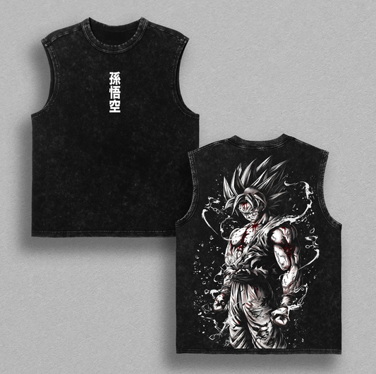 Ultra Instinct Kakarot Saiyan Warrior Washed Tee – Anime Manga Graphic Double Printed T-Shirt, Menswear Heavy Cotton Unisex Oversize Streetwear Vintage