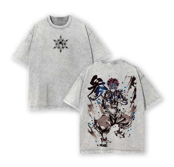 Akaza Upper Rank 3 Graphic Tee, Vintage Washed Oversized Shirt, Manga Villain Demon Slayer Cotton T-Shirt