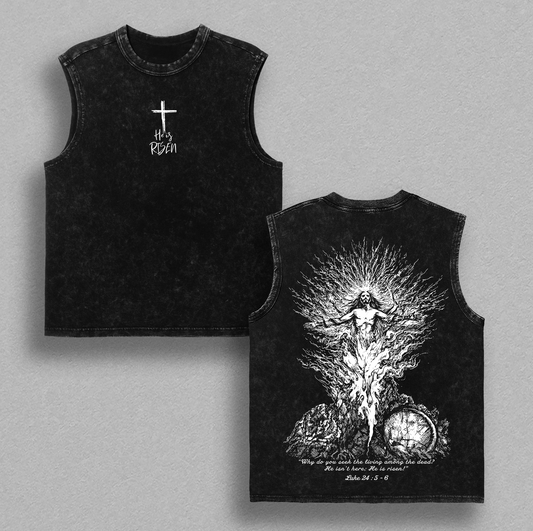 He Is Risen Vintage Washed Oversized T-Shirt, Jesus Resurrection Easter Christian Graphic Tee, Heavy Cotton Unisex Faith Streetwear Shirt, Luke 24:5–6 Bible Verse Religious Top, Easter Sunday Christian Apparel