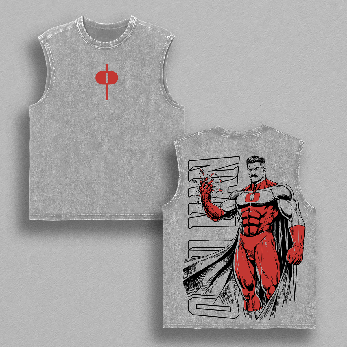 Omni-Man - Invincible Graphic Tee Vintage Washed Oversized Heavyweight T-Shirt, Anime Comic Streetwear Shirt, Blood Power Back Print Graphic Tee, Heavy Cotton Unisex, Gym Pump Cover Anime Gamer Outfit, Gift For Invincible Fans