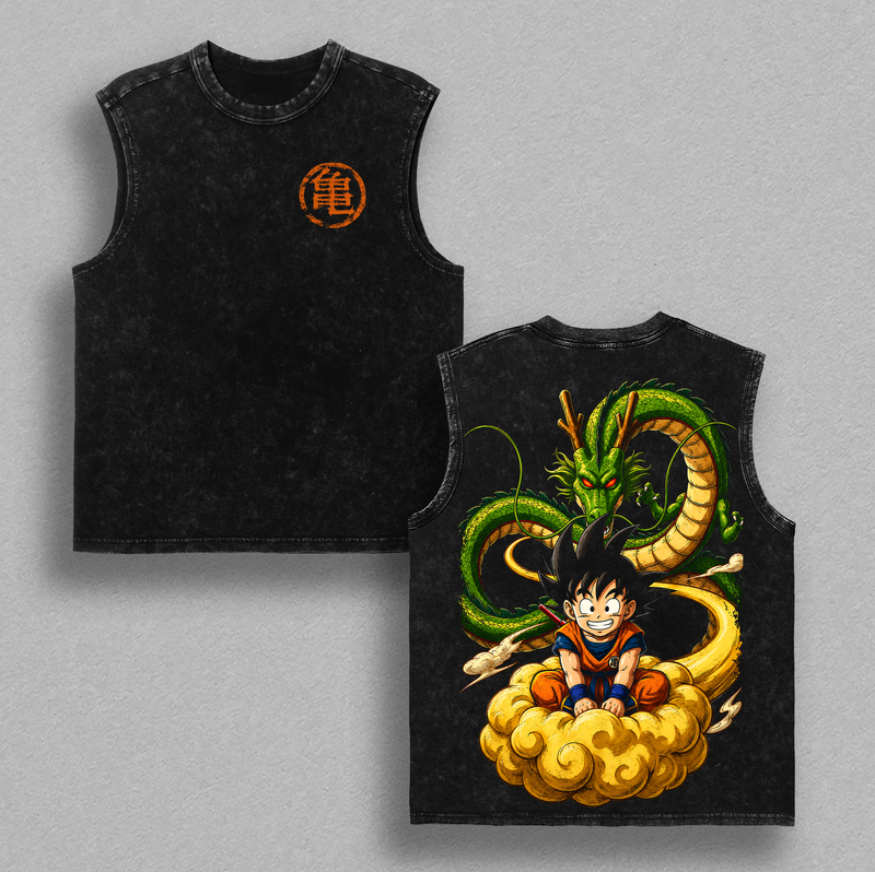 Kid ''Gokuuu'' DBZ Vintage Washed T-Shirt - DBZ Graphic Tee Oversized Anime Streetwear Top Cotton Tshirt Classic Menswear Clothes Apparel Gift for DBZ Fans Men & Women