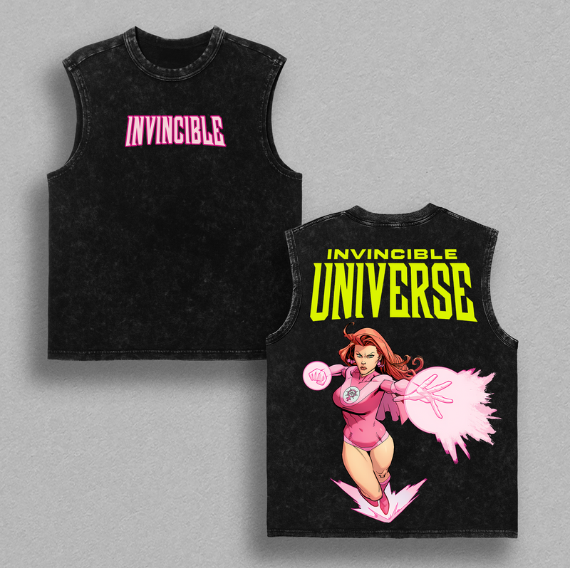Atom Eve Invincible Universe War Comic Double Printed Oversize Lightweight Acid Washed Tee TV Series Graphic Tee Cotton T-Shirt
