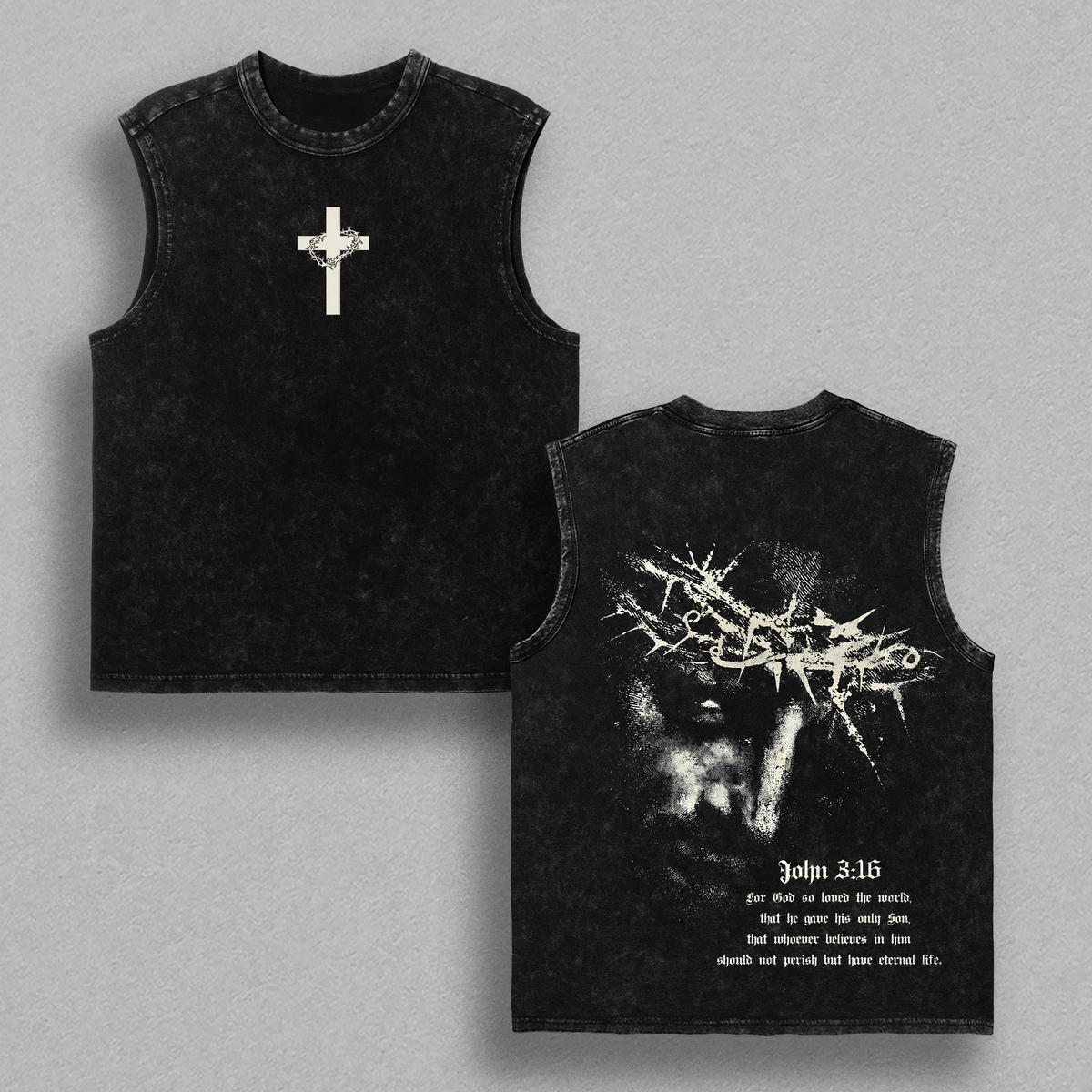 John 3:16 Jesus Crown of Thorns Vintage Washed Oversized T-Shirt, Heavy Cotton Christian Faith Graphic Tee, Religious Streetwear Shirt, Biblical Scripture Apparel, Unisex Gospel Gift for Believers