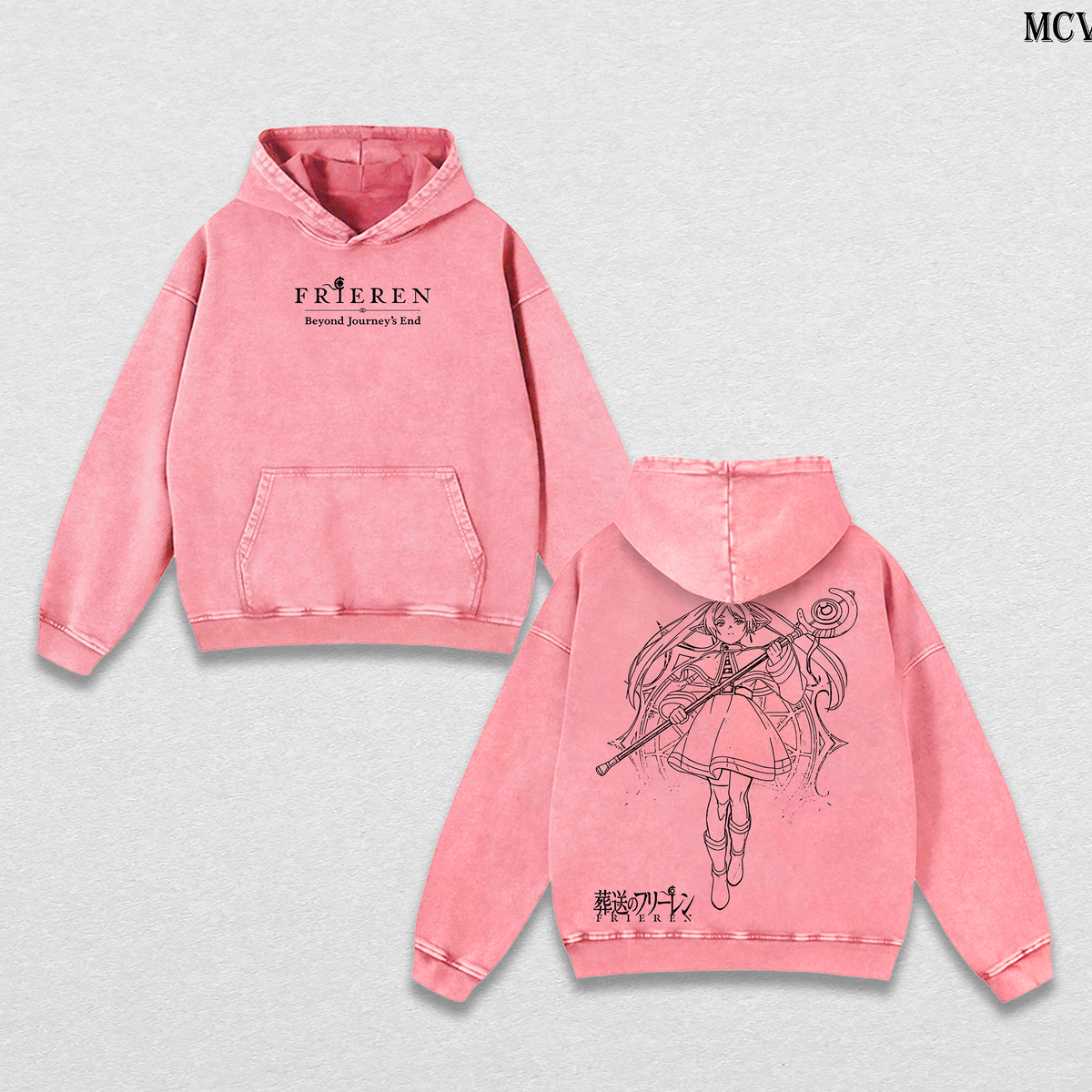 Fantasy Elf Frieren Hoodie – Beyond Journey’s End Vintage Washed Anime Pullover Hoodie Cozy Aesthetic