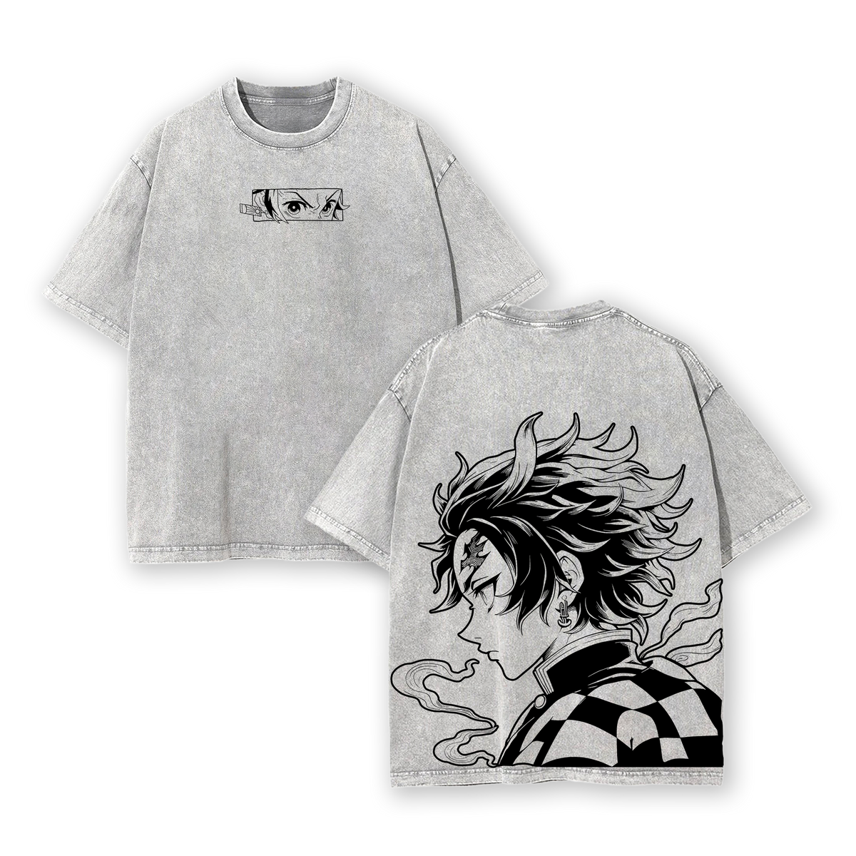 Tanjiro Kamado - Demon Slayer Anime Double Printed Vintage Washed Tee