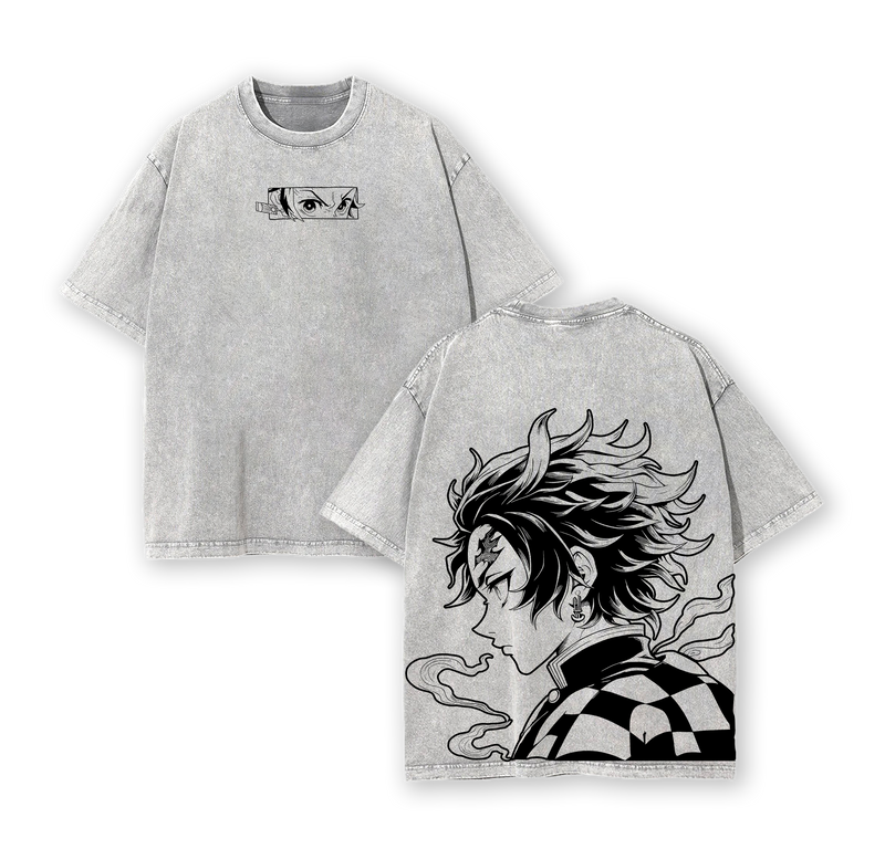 Tanjiro Kamado - Demon Slayer Anime Double Printed Vintage Washed Tee
