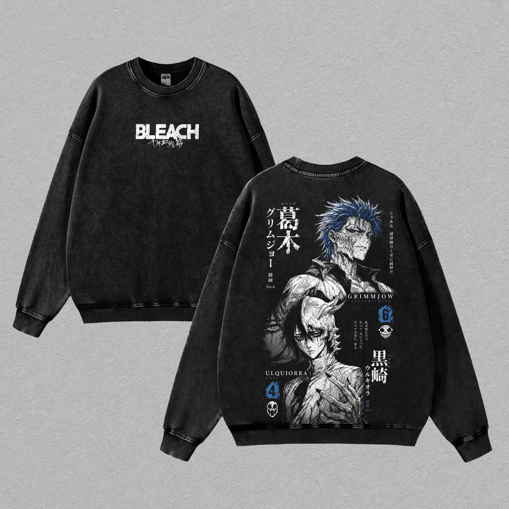 Grimmjow Jaegerjaquez & Ulquiorra Cifer Vintage T-Shirt - Espada Bleach Anime Double Printed Vintage Clothes Washed Tee Unisex Oversized Anime Manga Washed Heavyweight Cotton T-Shirt